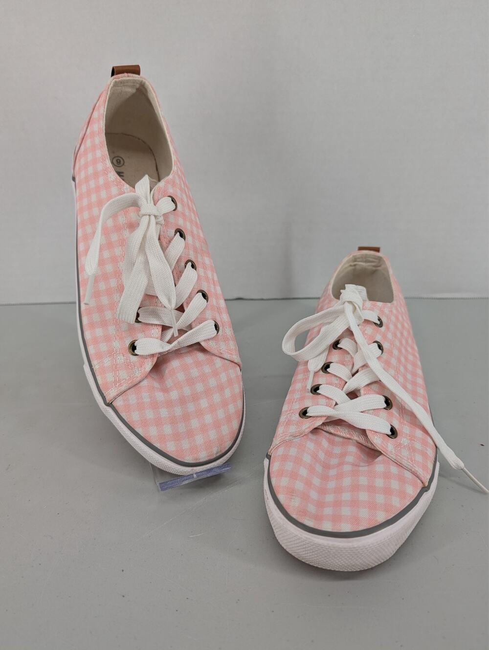 MarleyLilly Womens Sz 9 Lace Up Pink Gingham Sneakers Shoes